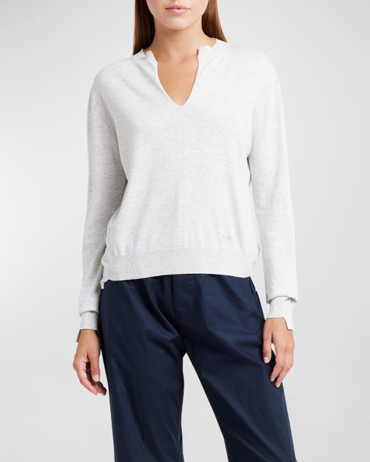 Plan C Split V-Neck Long-Sleeve Cashmere Sweater