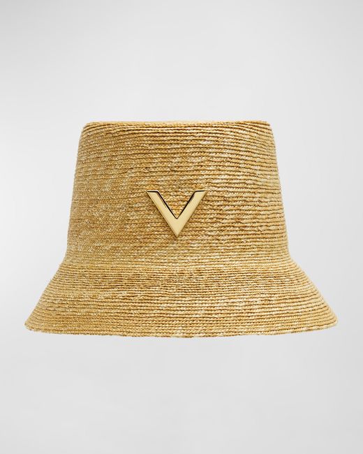 Valentino V-Signature Braided Straw Bucket Hat