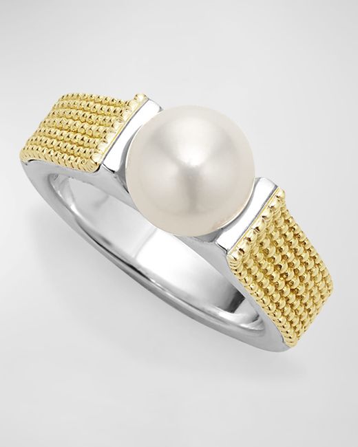 Lagos Sterling and 18K Luna Pearl Lux Caviar Sides Ring