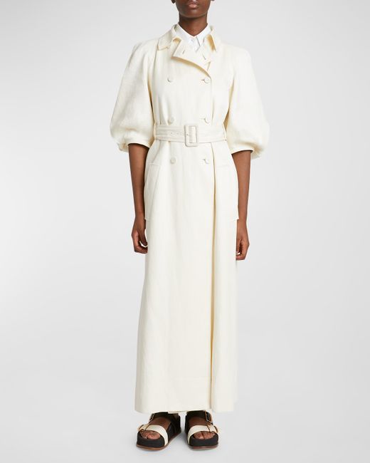 Gabriela Hearst Iona Puff-Sleeve Linen Long Trench Coat