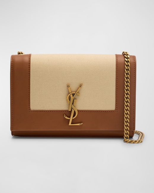 Saint Laurent Kate Small YSL Wallet on Chain Linen and Leather