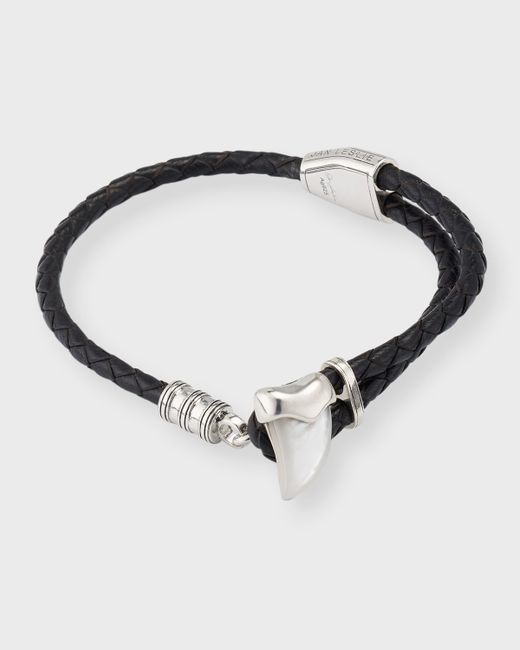 Jan Leslie Braided Leather Bracelet with Mother-Of-Pearl Shark Tooth