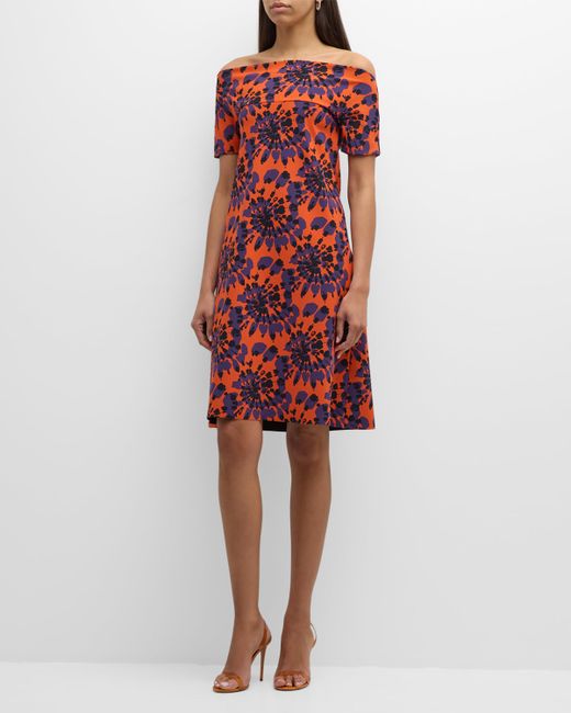 Chiara Boni La Petite Robe Abstract-Print Off-Shoulder Midi Dress