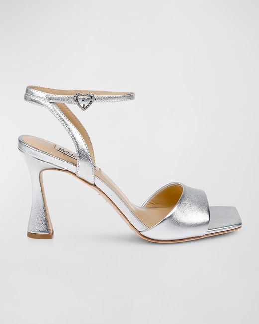 Badgley Mischka Cady Leather Crystal Heart Ankle-Strap Sandals