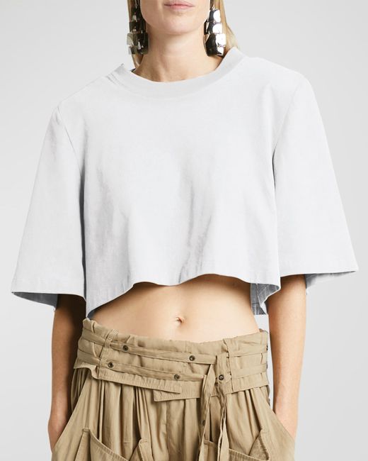 Isabel Marant Zaely Strong-Shoulder Short-Sleeve Crop T-Shirt