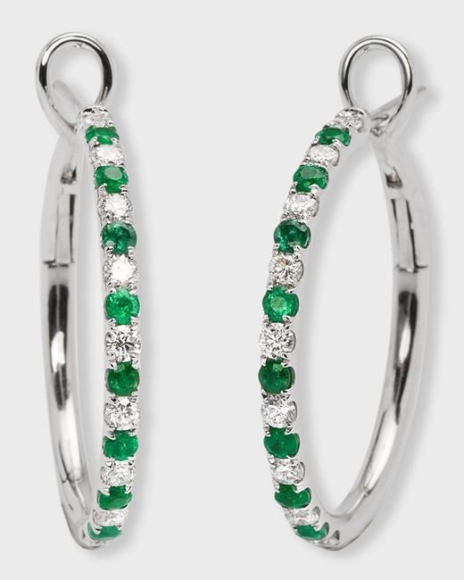 Frederic Sage 18K White Gold Alternating Diamond and Emerald Hoop Earrings