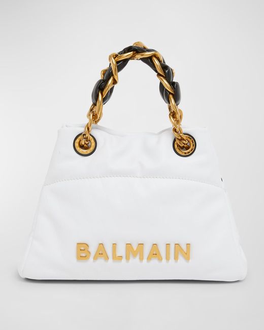 Balmain 1945 Small Grid Padded Leather Tote Bag