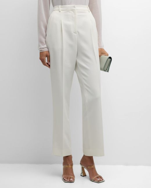 Lapointe Mid-Rise Pleated Relaxed Straight-Leg Ankle Matte Crepe Trousers