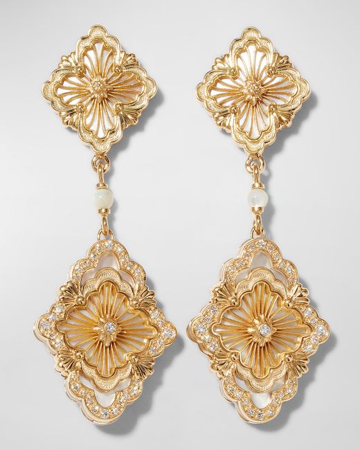 Buccellati Opera Tulle Pendant Earrings Mother-of-Pearl with Diamonds and 18K Gold