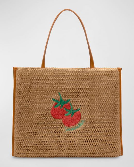 Simon Miller Logo Embroidered Straw Tote Bag