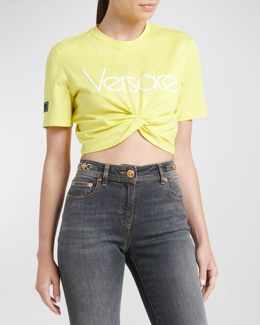 Versace 80s Twist-Front Logo Embroidery T-Shirt