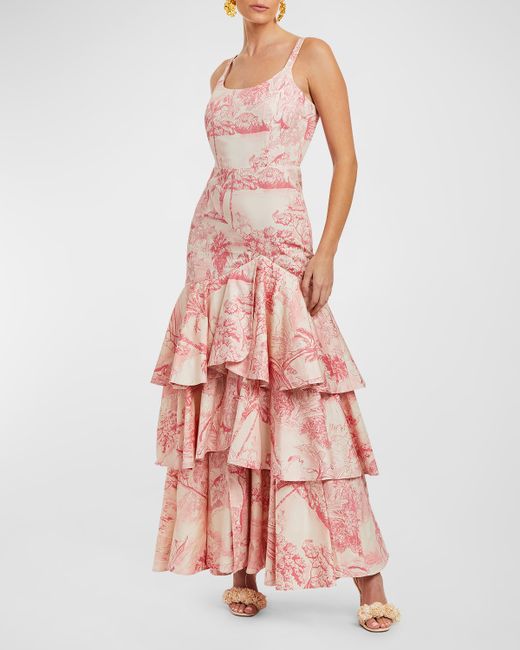 Mestiza New York Marseilles Tiered Ruffle Toile-Print Gown
