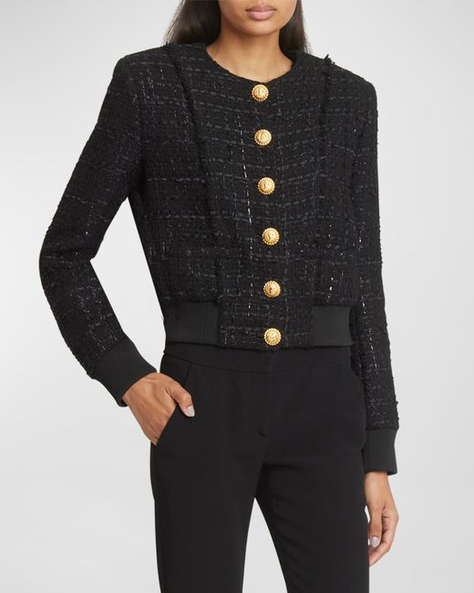 Balmain Button-Front Tweed Blouson Jacket