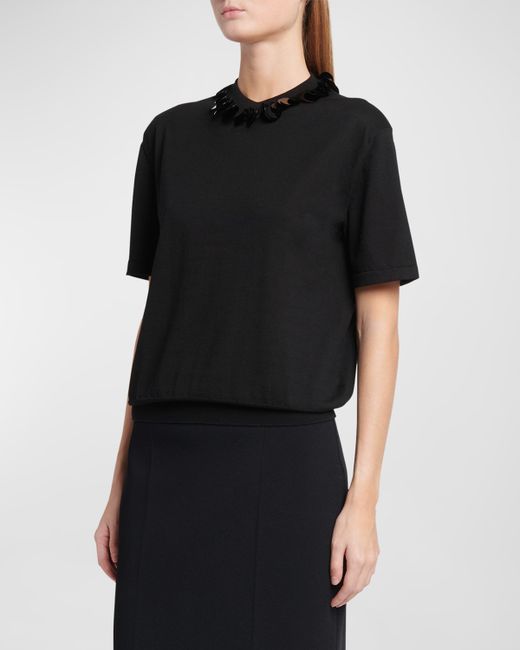 Jil Sander Knit T-Shirt with Sequined Collar