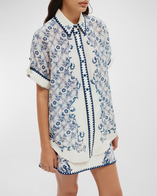 Alemais Airlie Point-Collar Floral-Print Cotton Silk Shirt