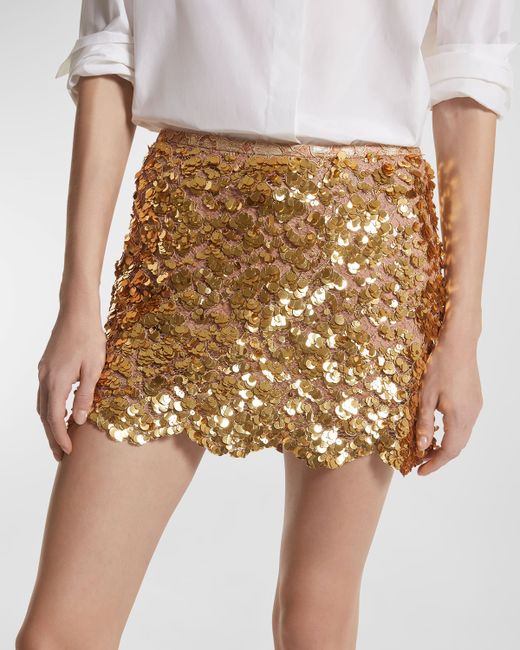 Michael Kors Collection Laminated Lace Sequin-Embellished Mini Skirt
