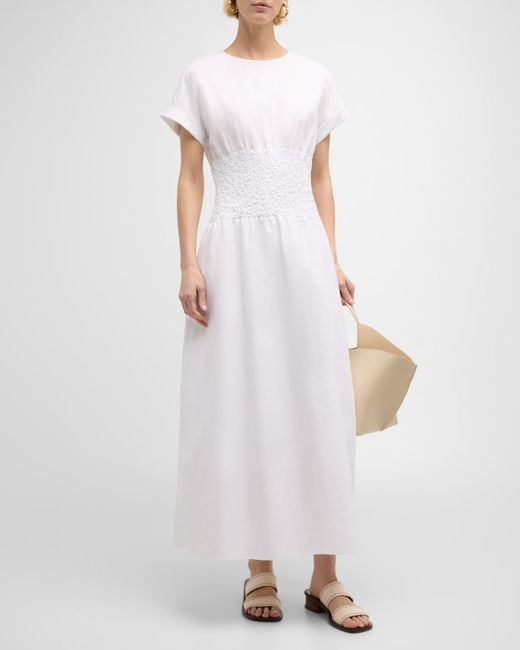 Lafayette 148 New York Smocked A-Line Cotton-Silk Maxi Dress