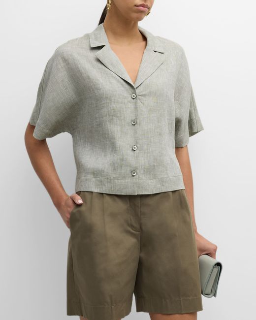 Peserico Cropped Button-Down Linen Shirt