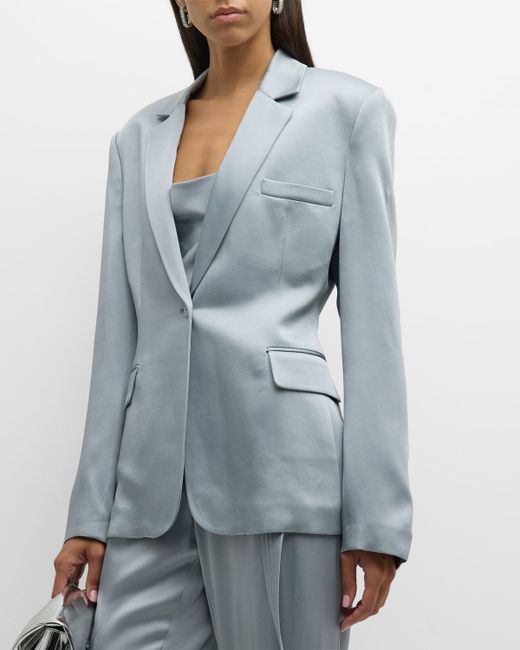 Lapointe Doubleface Satin Strong-Shoulder Single-Breasted Blazer Jacket