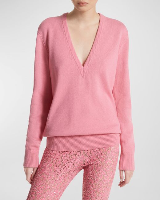 Michael Kors Collection Plunging V-Neck Long-Sleeve Cashmere Sweater