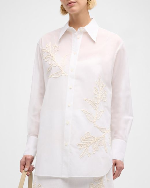 Lafayette 148 New York Oversized Embroidered Cotton Voile Shirt