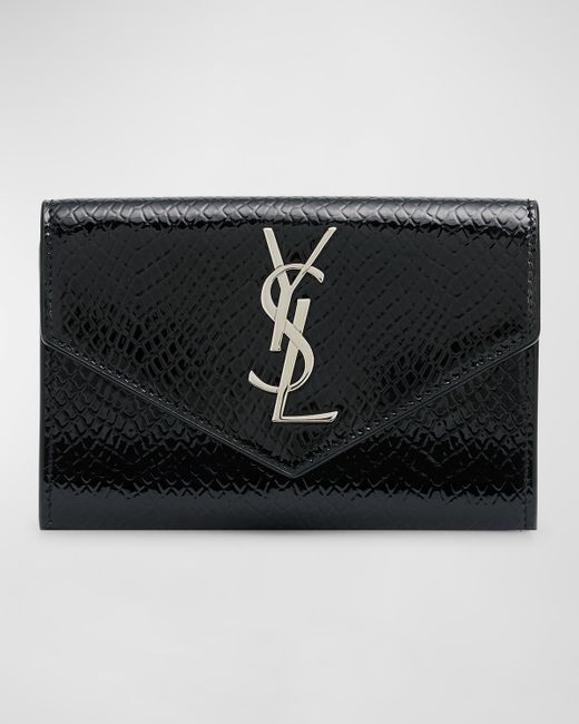 Saint Laurent Small YSL Flap Wallet Python-Embossed Leather