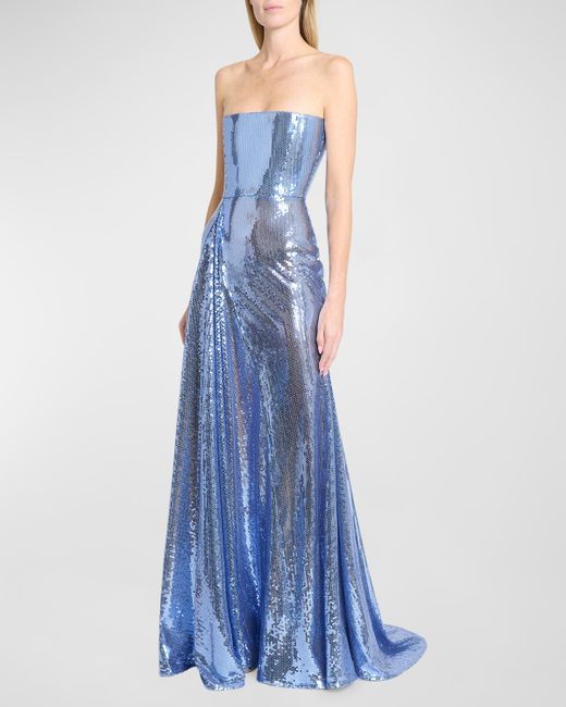 Alex Perry Strapless Godet Drape Sequined Gown