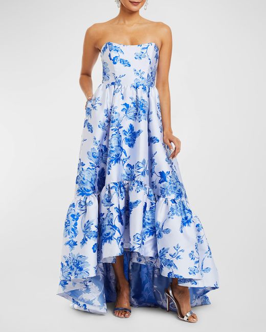 Mestiza New York Georgiana Strapless Floral-Print High-Low Gown