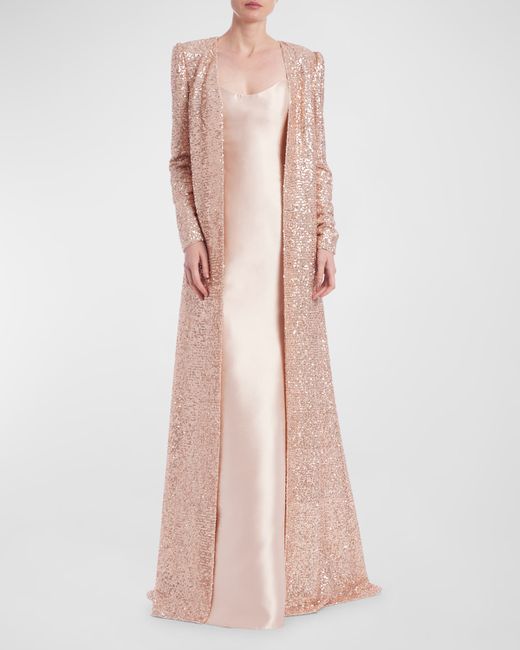 Badgley Mischka Collection Sleeveless A-Line Gown Sequin Duster