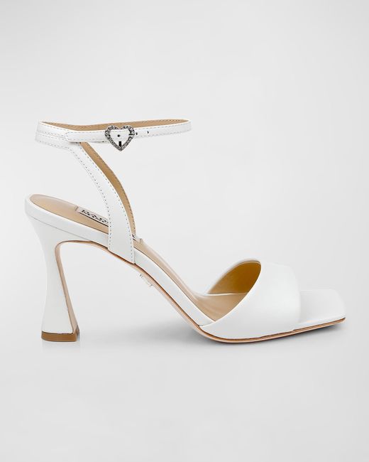 Badgley Mischka Cady Leather Crystal Heart Ankle-Strap Sandals