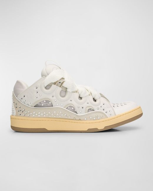 Lanvin Leather and Crystal Curb Fashion Sneakers