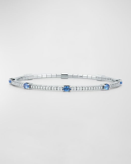 Extensible 18K Oval Blue Sapphire and Diamond Stretch Tennis Bracelet 6.5L