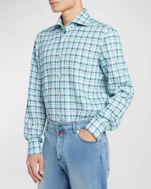 Kiton Cotton Check Casual Button-Down Shirt