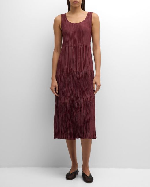 Eileen Fisher Tiered Sleeveless Crinkled Midi Dress