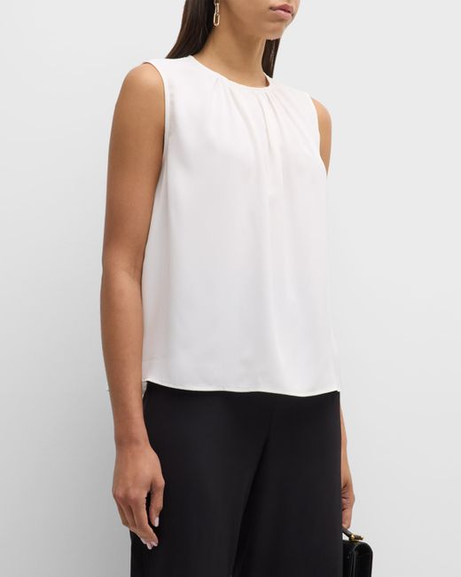 Misook Sleeveless Ruched Crepe De Chine Blouse