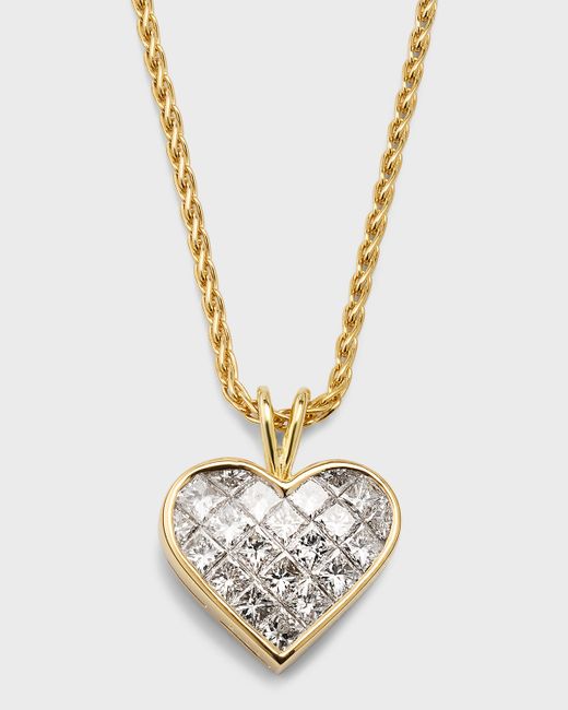 NM Estate Estate 18K Gold 21 Diamond Invisible-Set Heart Pendant Necklace
