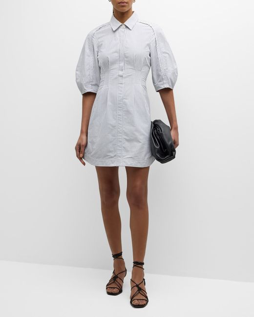 Simkhai Percy Puff-Sleeve Point-Collar Cotton Structured Mini Shirtdress