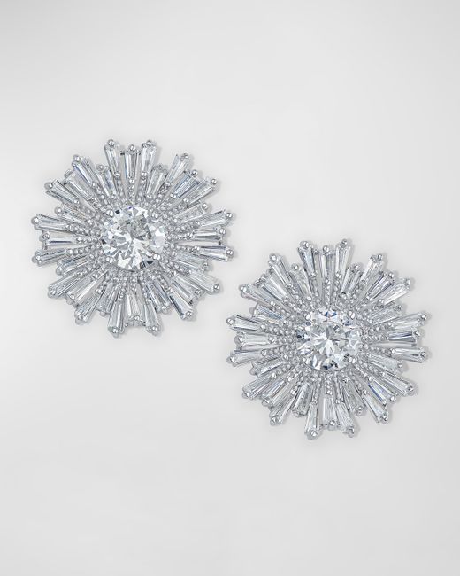 Golconda by Kenneth Jay Lane Round and Baguette Cubic Zirconia Sparkle Burst Post Earrings