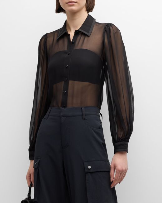 Alice + Olivia Roanne Sheer Blouson-Sleeve Button-Front Shirt