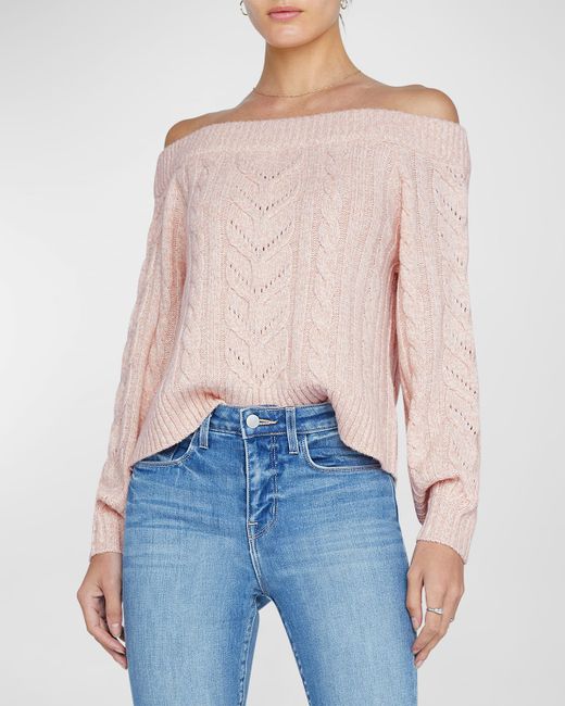 L'agence Vest Cable-Knit Off-The-Shoulder Sweater