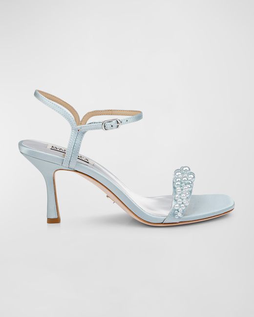 Badgley Mischka Caitlyn Pearly Satin Ankle-Strap Sandals