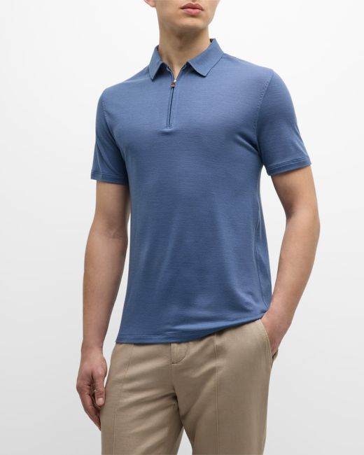 Isaia Wool Quarter-Zip Polo Shirt
