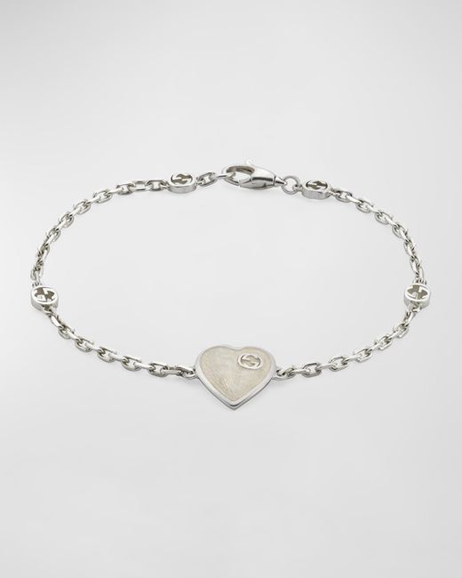 Gucci Sterling Heart Bracelet With Interlocking G