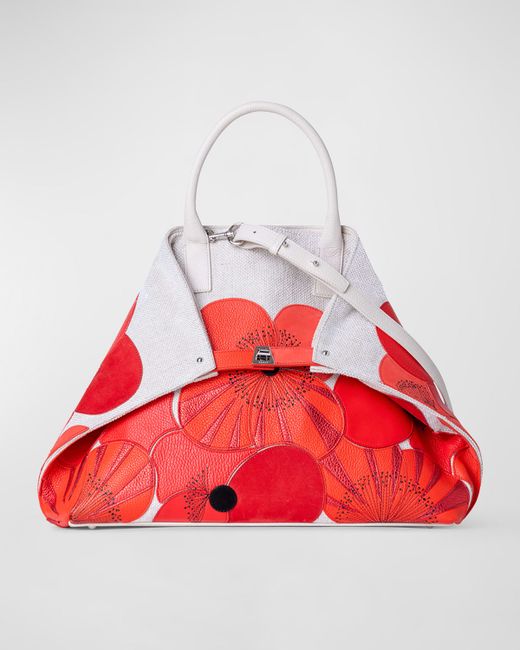 Akris Ai Medium Poppies Patchwork Printed Top-Handle Bag