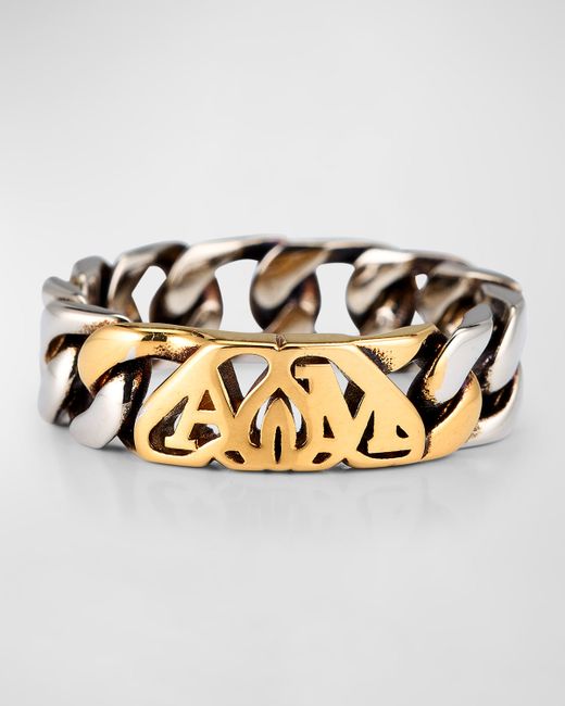 Alexander McQueen Two-Tone Seal Logo Chain Ring
