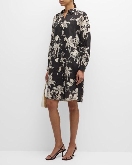 Rickie Freeman for Teri Jon Floral-Print Chain-Embellished Linen Midi Dress