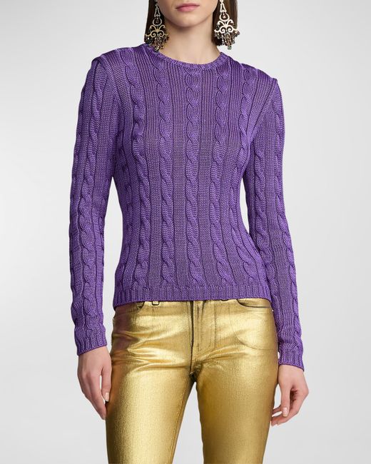 Ralph Lauren Collection High-Shine Silk Cable-Knit Pullover