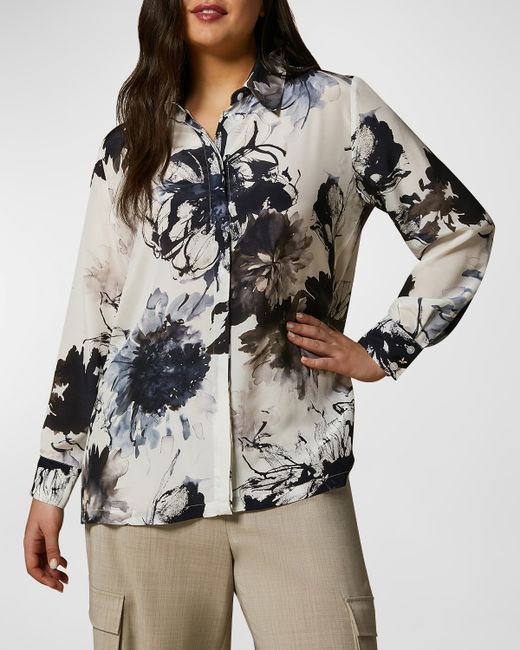 Marina Rinaldi Plus Biella Floral-Print Silk Shirt