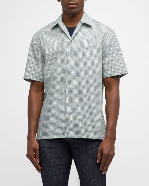 Brioni Cotton Geometric-Print Camp Shirt