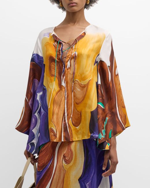 Dorothee Schumacher Rainbow Dreams Lace-Up Silk Blouse